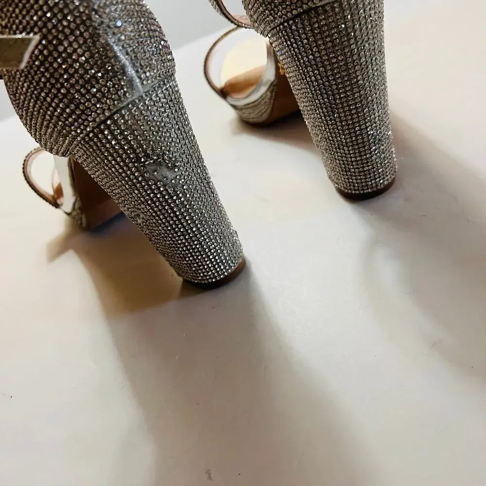 Forever Josina Rhinestones Block Heel Sandals Size 10 Silver - Picture 6 of 11